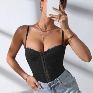 SHEIN black lace corset top with adjustable straps